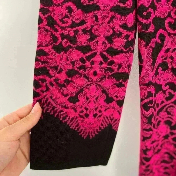 Misook Knit Open Front Jacket Cardigan Topper Medium M Black Pink Preppy Career - Picture 4 of 9